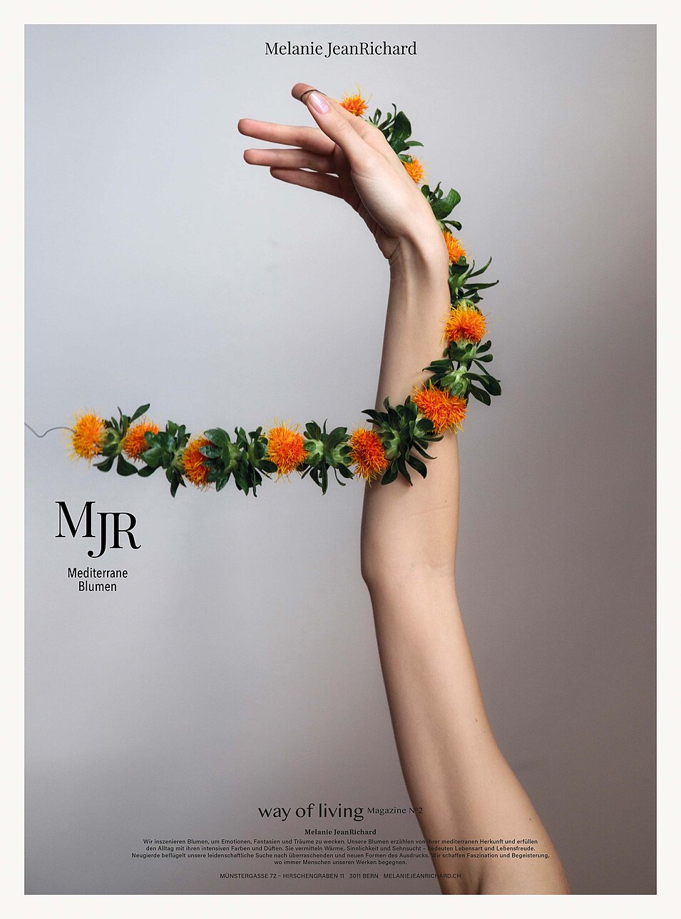 hand with flower wreath advertising bern