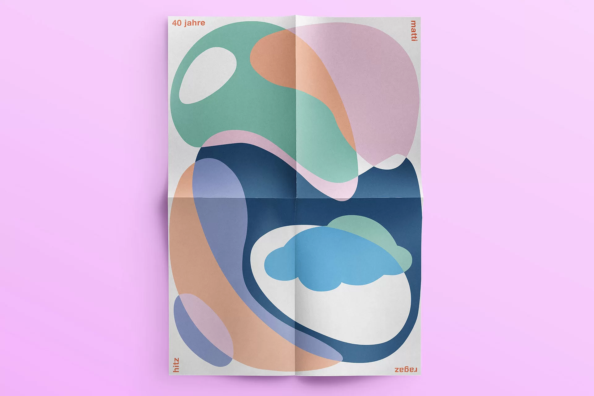 40 Jahre Architektur Plakat Karte Postversand Ansteckknopf Design Swiss Grafikdesign Art Direction Creative Direction Illustration Typographie Bunt, Rosa Orange 