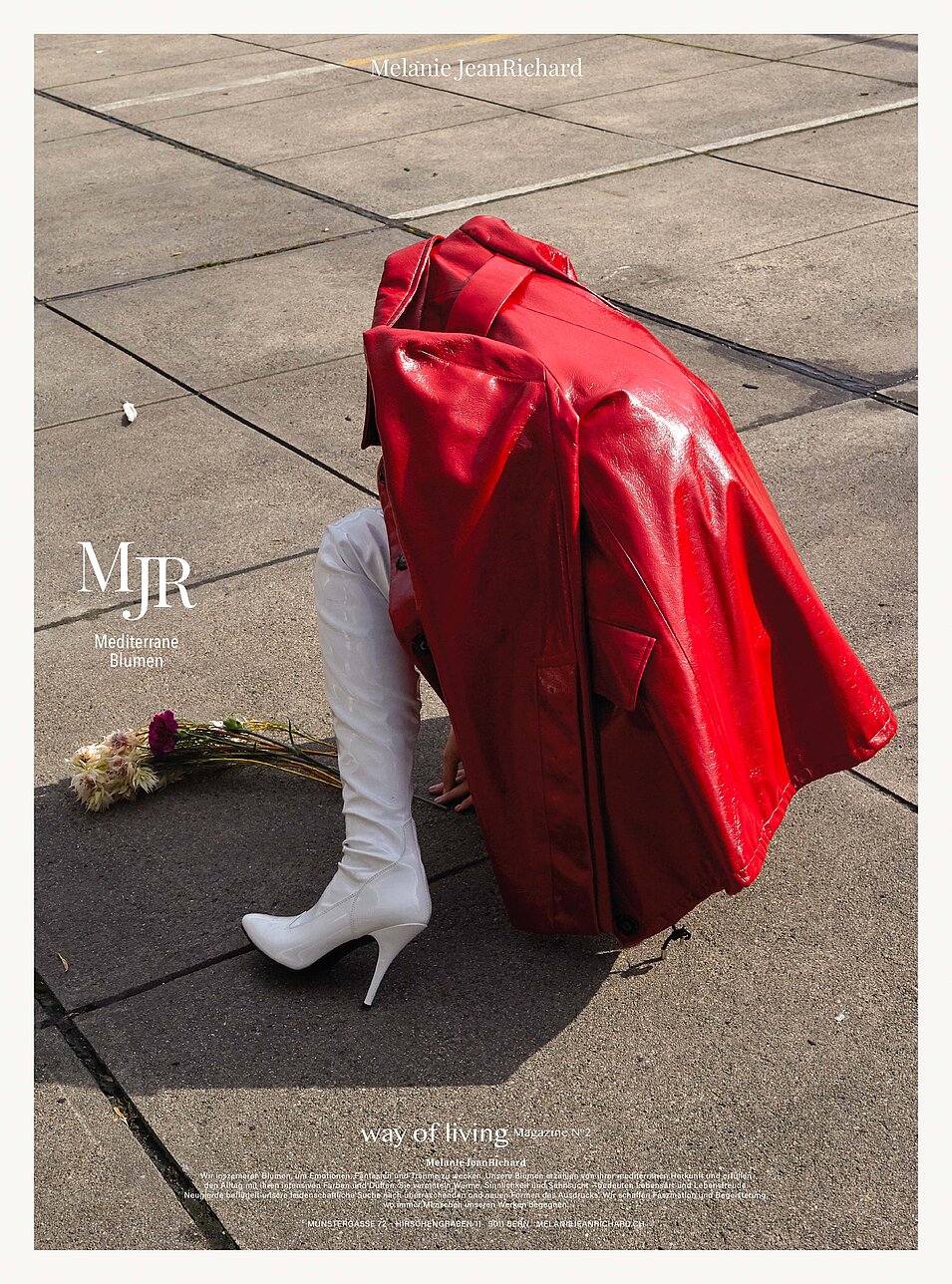 white heels Red coat advertising bern