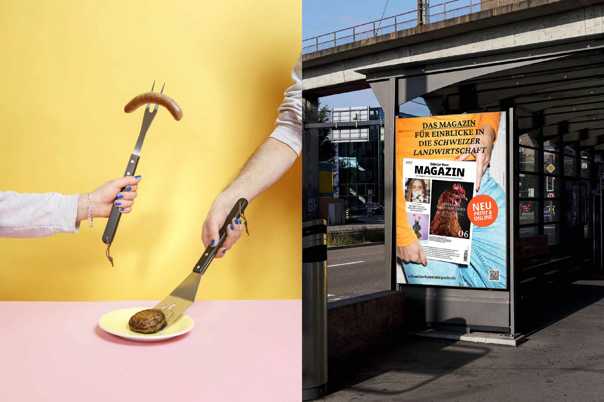 Schweizer Bauer Magazin Landwirtschaft Plakat Mobile Print Webseite Gestaltungskonzept Art Direction Creative Direction Fotografie Illustration Bunt Text Typographie Bildkomposition Essen  