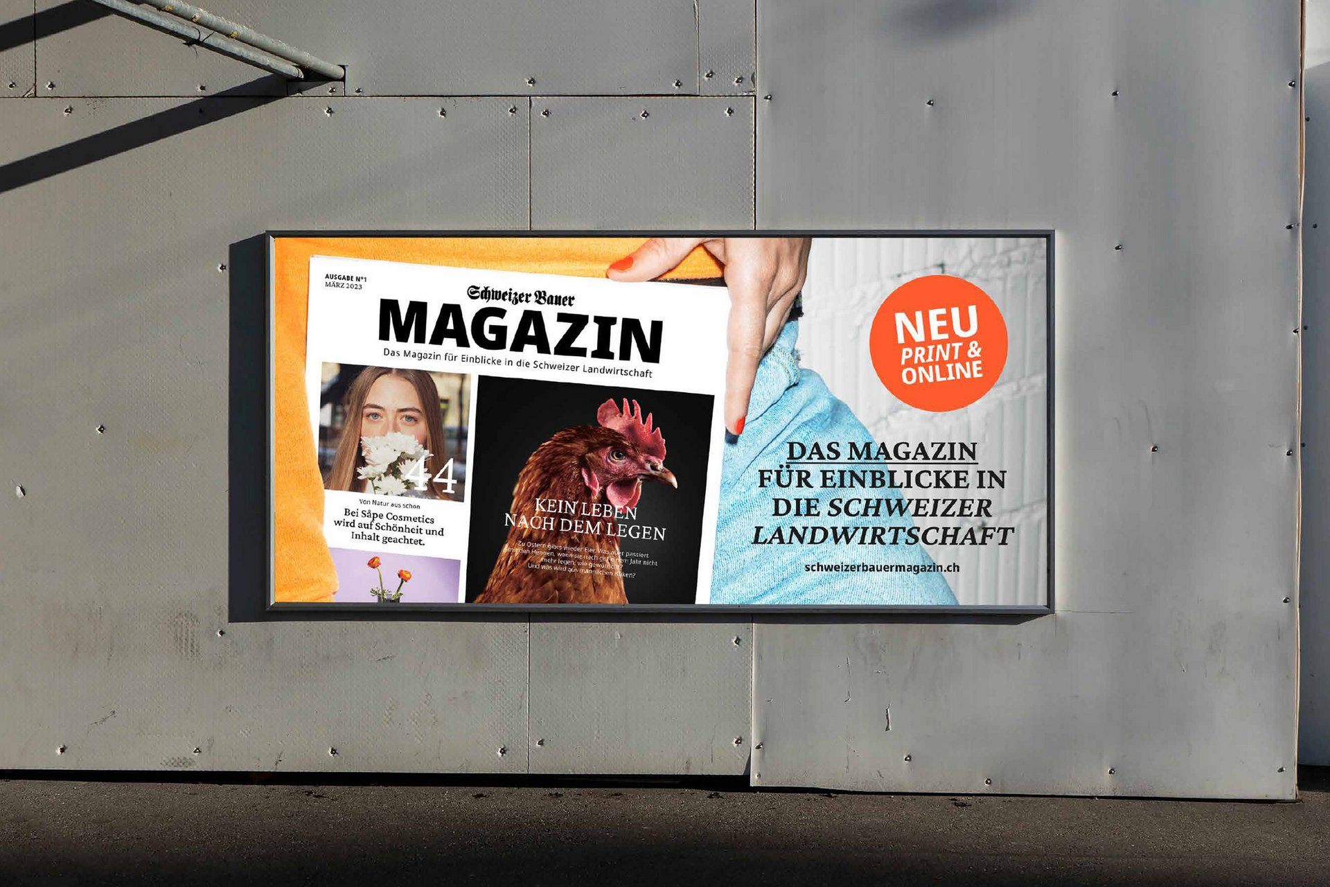 [Translate to English:] Schweizer Bauer Magazin Landwirtschaft Plakat Mobile Print Webseite Gestaltungskonzept Art Direction Creative Direction Fotografie Illustration Bunt Text Typographie Bildkomposition Essen  