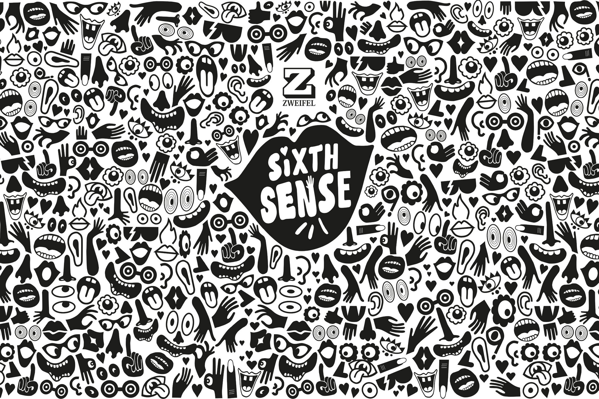 Zweifel Sixth Sense Chips Snack Schwarz-Weiss verspielt Illustration Fotografie Lila Swiss Grafikdesign Verpackung Schachtel Smile Mund Lippen  