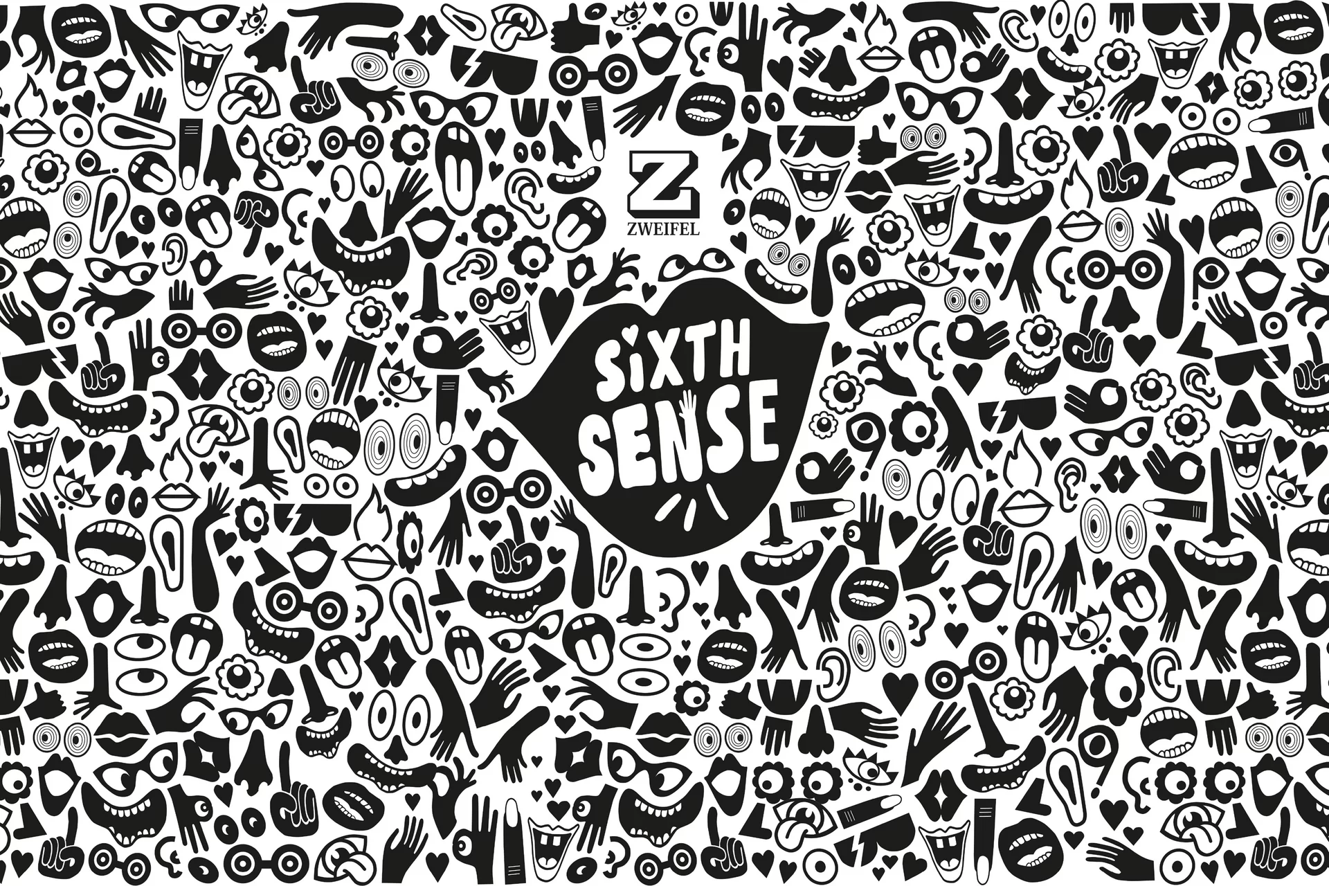 Zweifel Sixth Sense Chips Snack Schwarz-Weiss verspielt Illustration Fotografie Lila Swiss Grafikdesign Verpackung Schachtel Smile Mund Lippen  