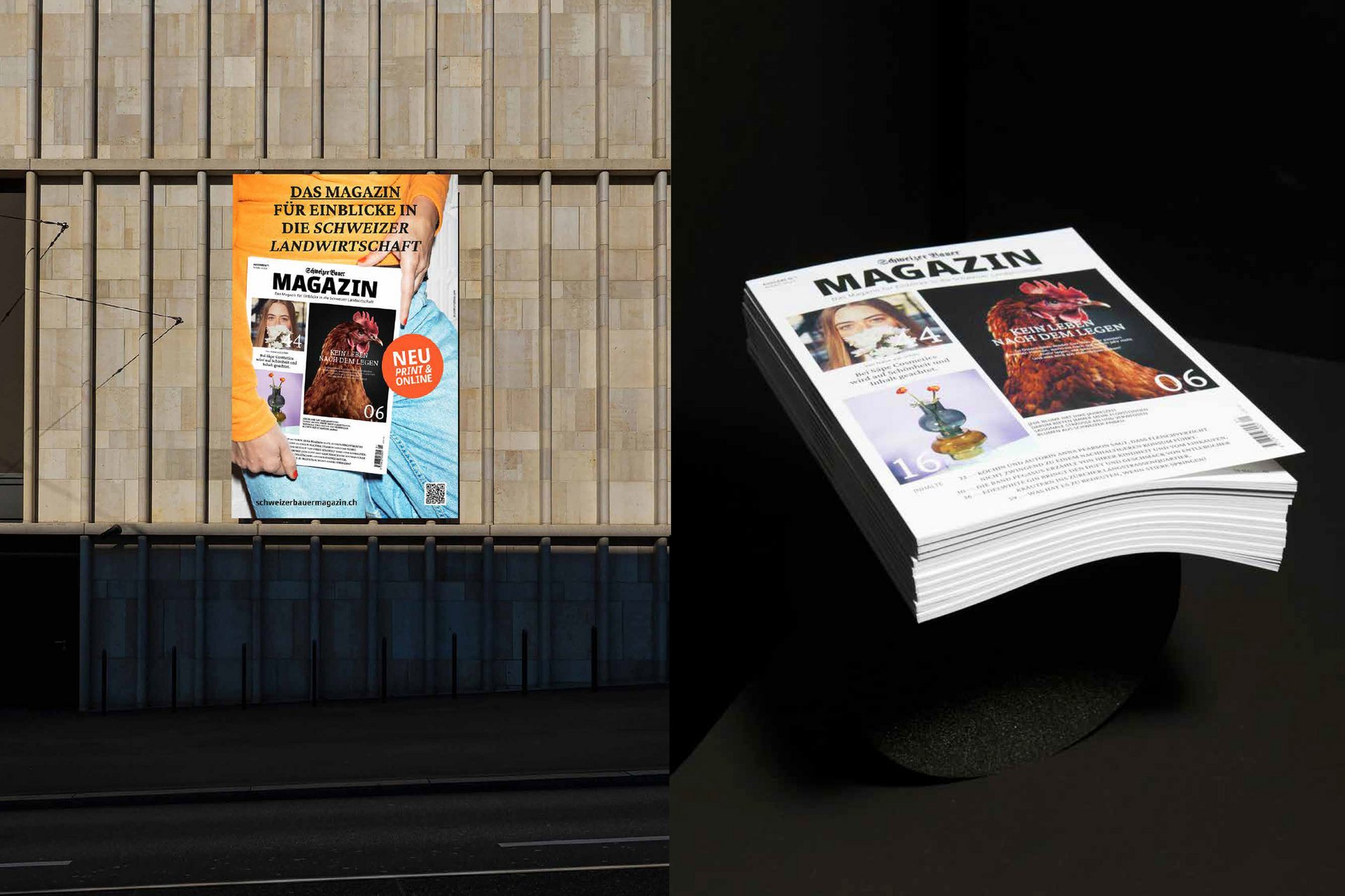 [Translate to English:] Schweizer Bauer Magazin Landwirtschaft Plakat Mobile Print Webseite Gestaltungskonzept Art Direction Creative Direction Fotografie Illustration Bunt Text Typographie Bildkomposition Essen  