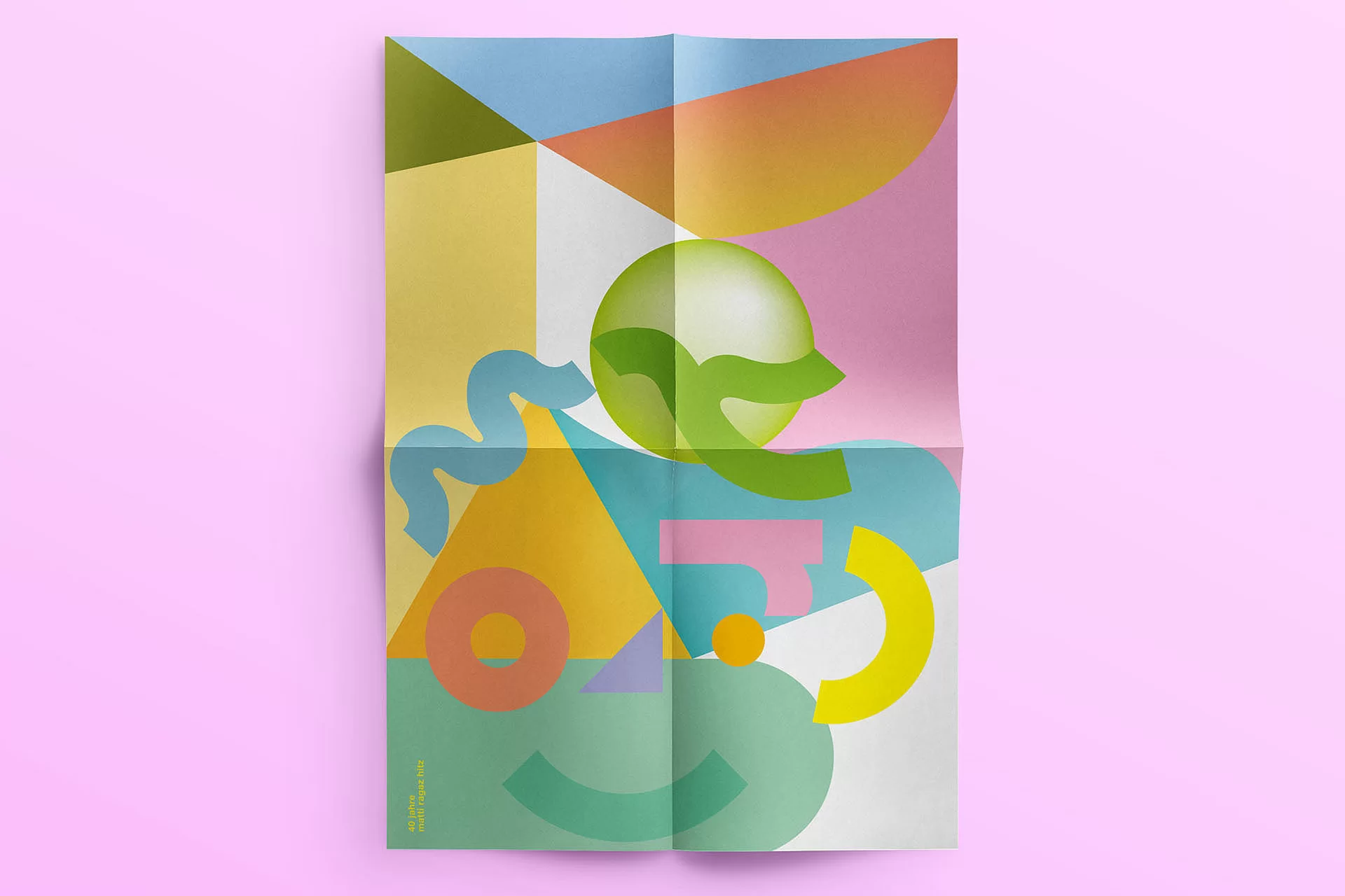 40 Jahre Architektur Plakat Karte Postversand Ansteckknopf Design Swiss Grafikdesign Art Direction Creative Direction Illustration Typographie Bunt, Rosa Orange 