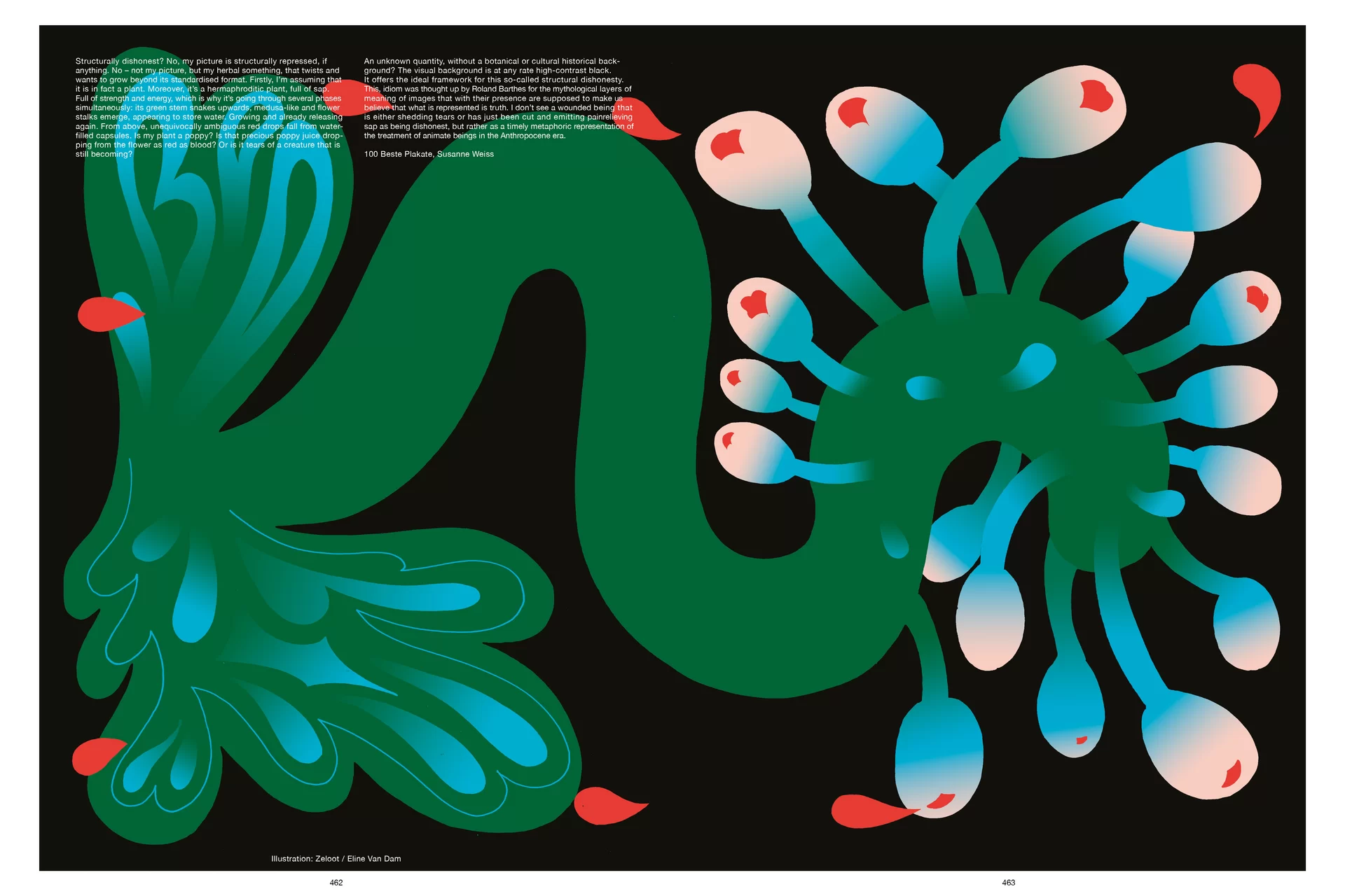 Thom Pfister Buch Inhalt Floral Pflanze Blüte Swiss Grafikdesign Begegnungen Art Direction Creative Direction Illustration Bunt Grün Bildkomposition 