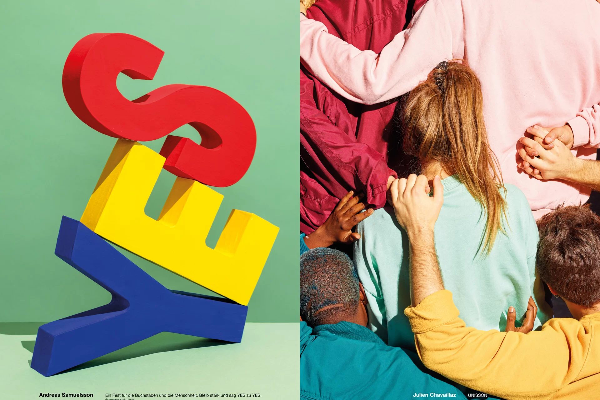 Studio Thom Pfister YES Einmalig Ausstellung Einladung Kuratiert Künstlerinnen Kunst Verkauf Swiss Grafikdesign International Art Direction Creative Direction Grossformat Magazin limitiert Cover Titelbild Inhalt Text Christof Gertsch Plakat Karte Postversand Fotografie Illustration Bunt Farbig Bildkomposition