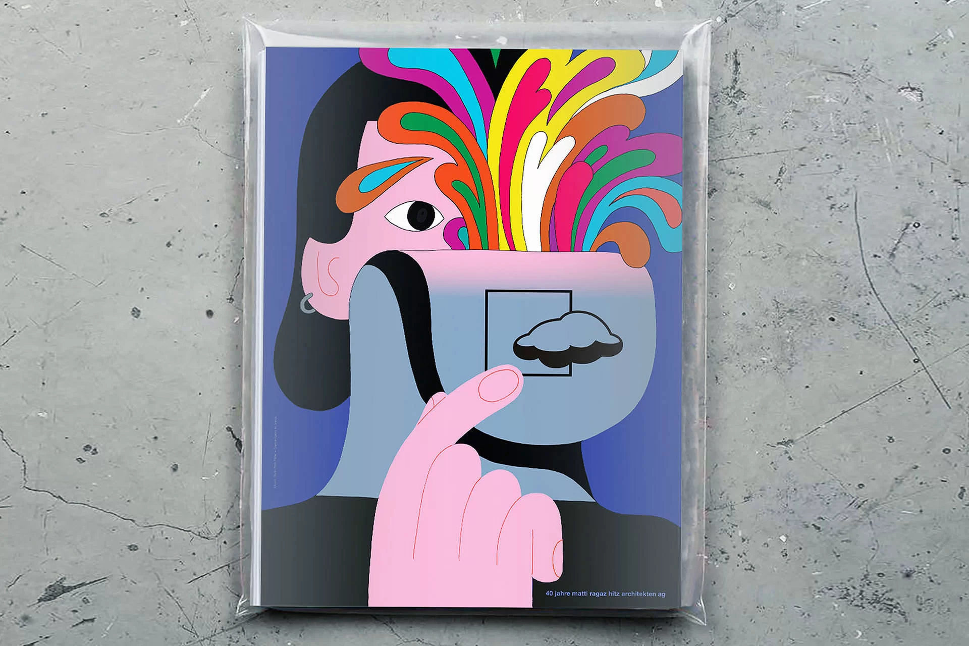 40 Jahre Architektur Plakat Karte Postversand Ansteckknopf Design Swiss Grafikdesign Art Direction Creative Direction Illustration Typographie Bunt, Rosa Orange 