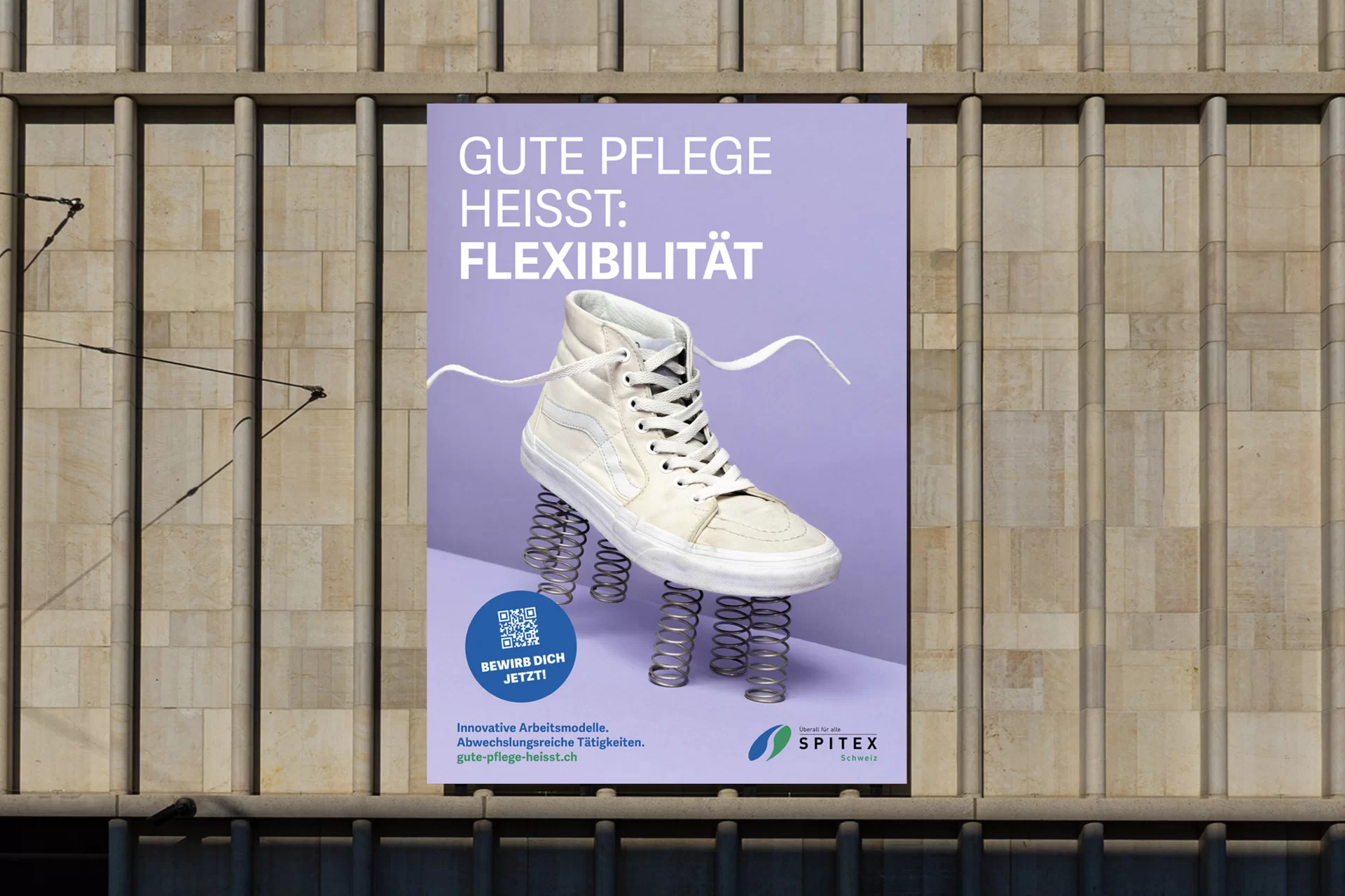 Spitex Kampagne Objekte Teekanne Stethoskop Hantel Ballon Nest Schlüssel Turnschuh Sprungfeder Gummihandschuh Broccoli Ei Pflaster Animation Bewegung Fotoshooting Farbe Fotografie Typografie Art Direction Creative Direction Plakate Bildkompositionen Totebag 