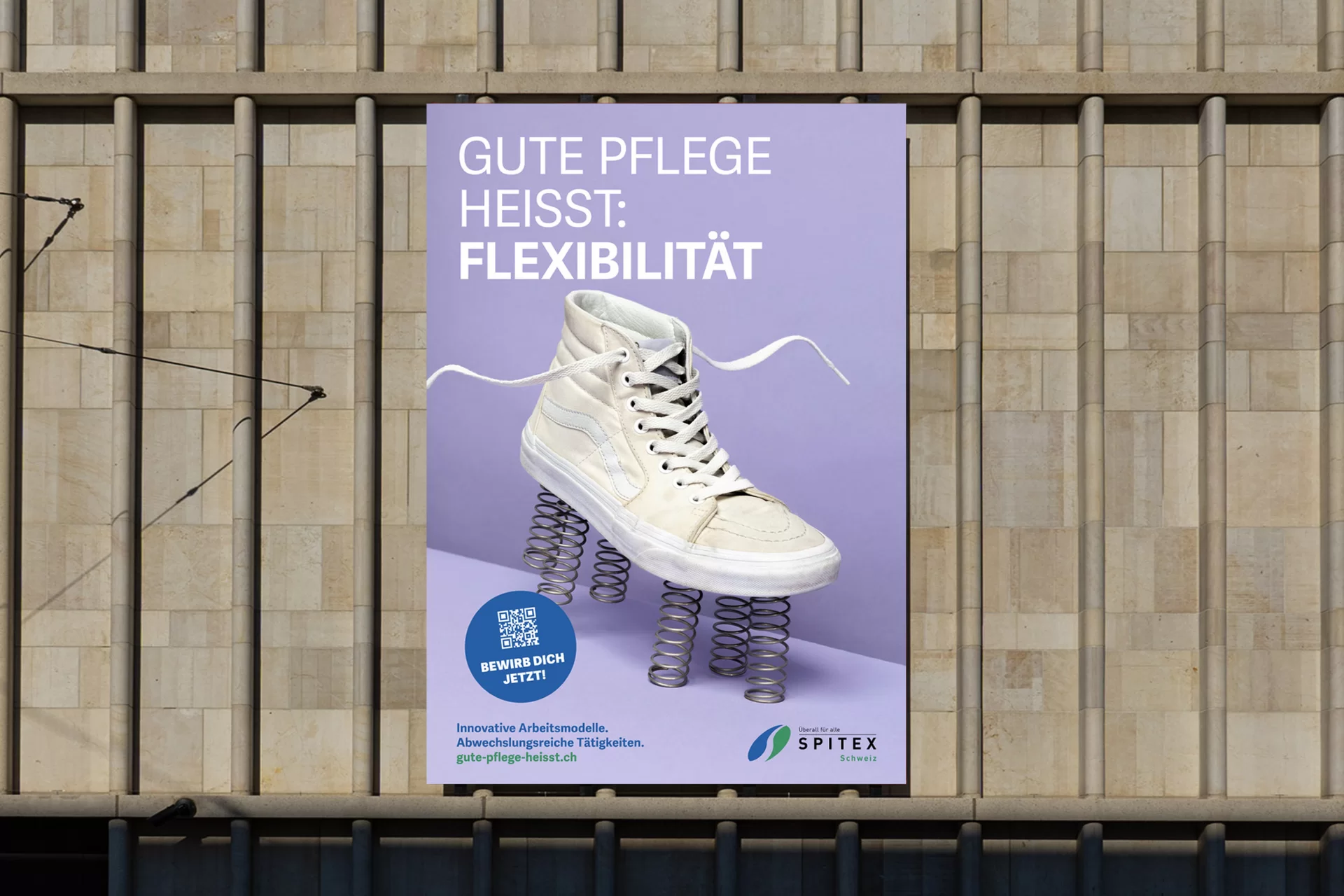 Spitex Kampagne Objekte Teekanne Stethoskop Hantel Ballon Nest Schlüssel Turnschuh Sprungfeder Gummihandschuh Broccoli Ei Pflaster Animation Bewegung Fotoshooting Farbe Fotografie Typografie Art Direction Creative Direction Plakate Bildkompositionen Totebag 