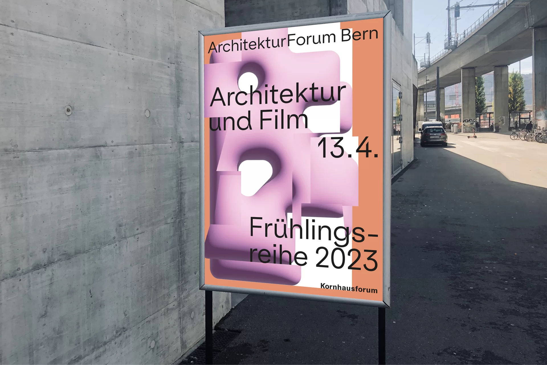 Architekturforum Plakat Bunt System Text Webseite Swiss Grafikdesign Typografie Schrift Text Farben Formen Figuren 3D Fotografie Corporate Design Briefschaften Visitenkarten  