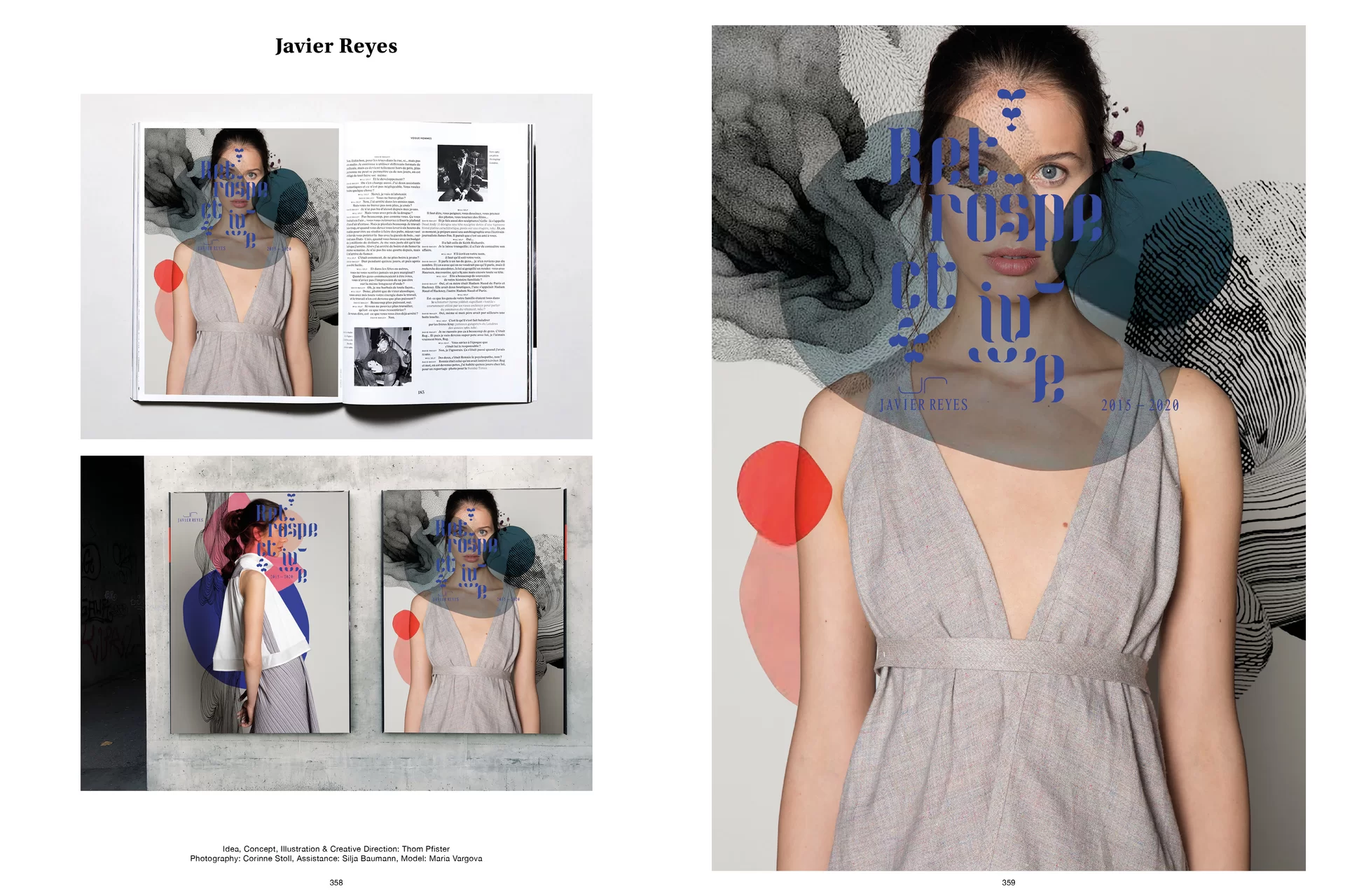 Thom Pfister Buch Inhalt Print Mensch Frau Gesicht Oberkörper Swiss Grafikdesign Begegnungen Art Direction Creative Direction Fotografie Illustration Bunt Blau Apricot Grau Schwarz Weiss Text Typografie Bildkomposition 