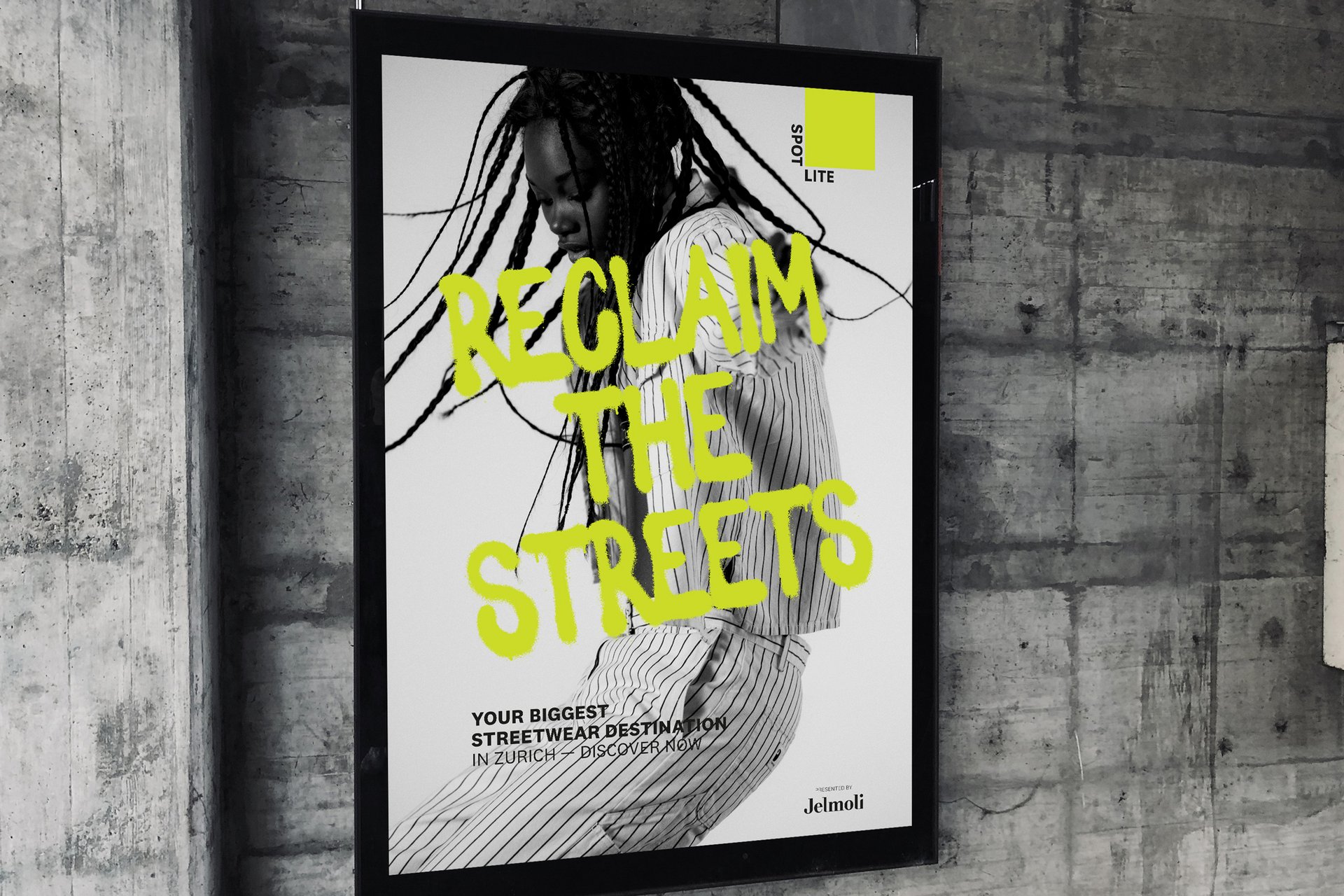 Fashion Campaign Reclaim the Street Urban Humans Action Movement Jump Photoshooting Black-White Colors Photography Typography Neon Illustration Art Direction Creative Direction Advertisement Composing Totebag Beanie 