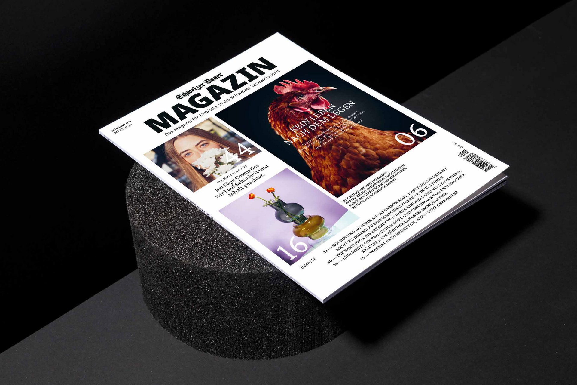 [Translate to English:] Schweizer Bauer Magazin Landwirtschaft Plakat Mobile Print Webseite Gestaltungskonzept Art Direction Creative Direction Fotografie Illustration Bunt Text Typographie Bildkomposition Essen  