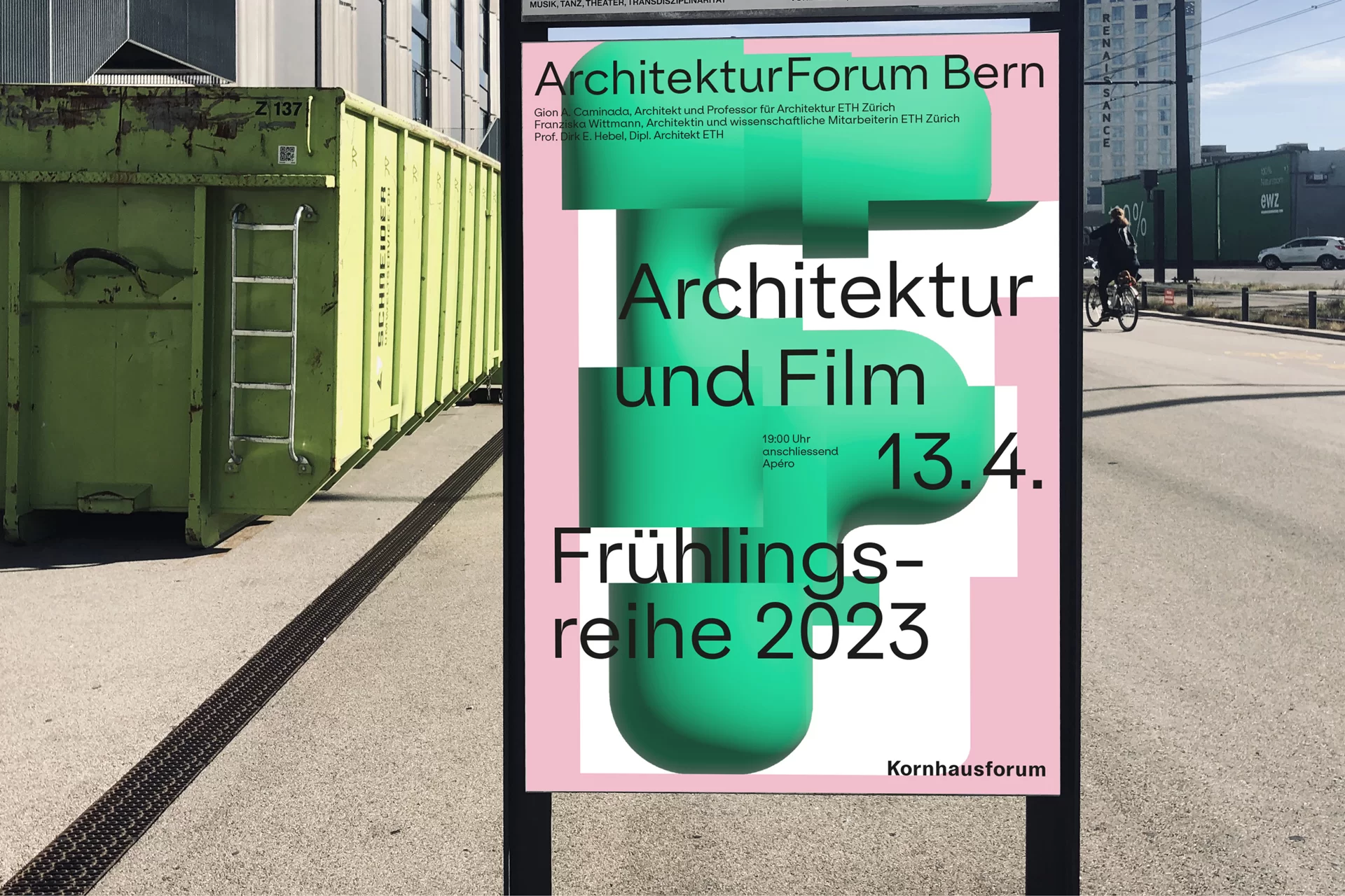 Architekturforum Plakat Bunt System Text Webseite Swiss Grafikdesign Typografie Schrift Text Farben Formen Figuren 3D Fotografie Corporate Design Briefschaften Visitenkarten  