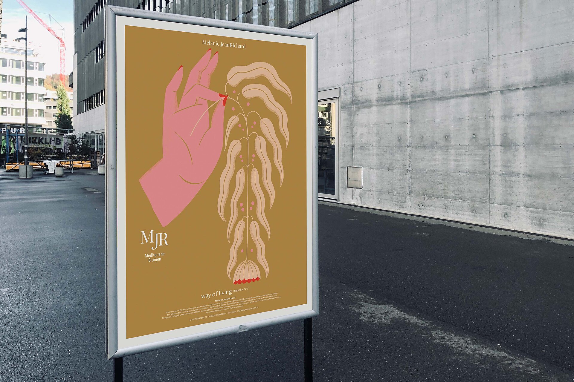 poster illustration hand with flower advertising bern