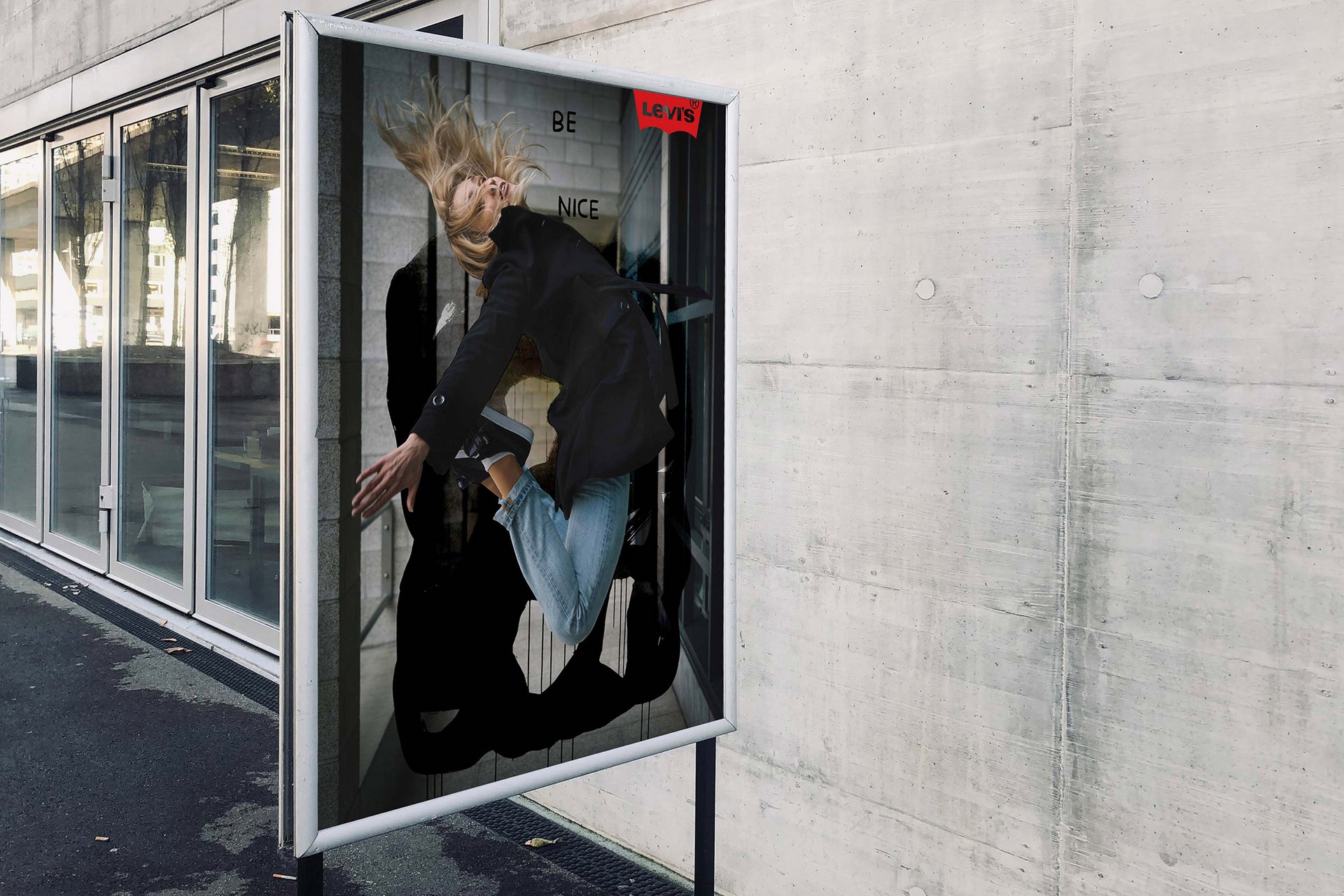 Levi‘s Store Fashion Campaign Human Woman Hair Wind Face Photoshooting Black-White Farbe Photography Illustration Art Direction Creative Direction Advertisement Composing