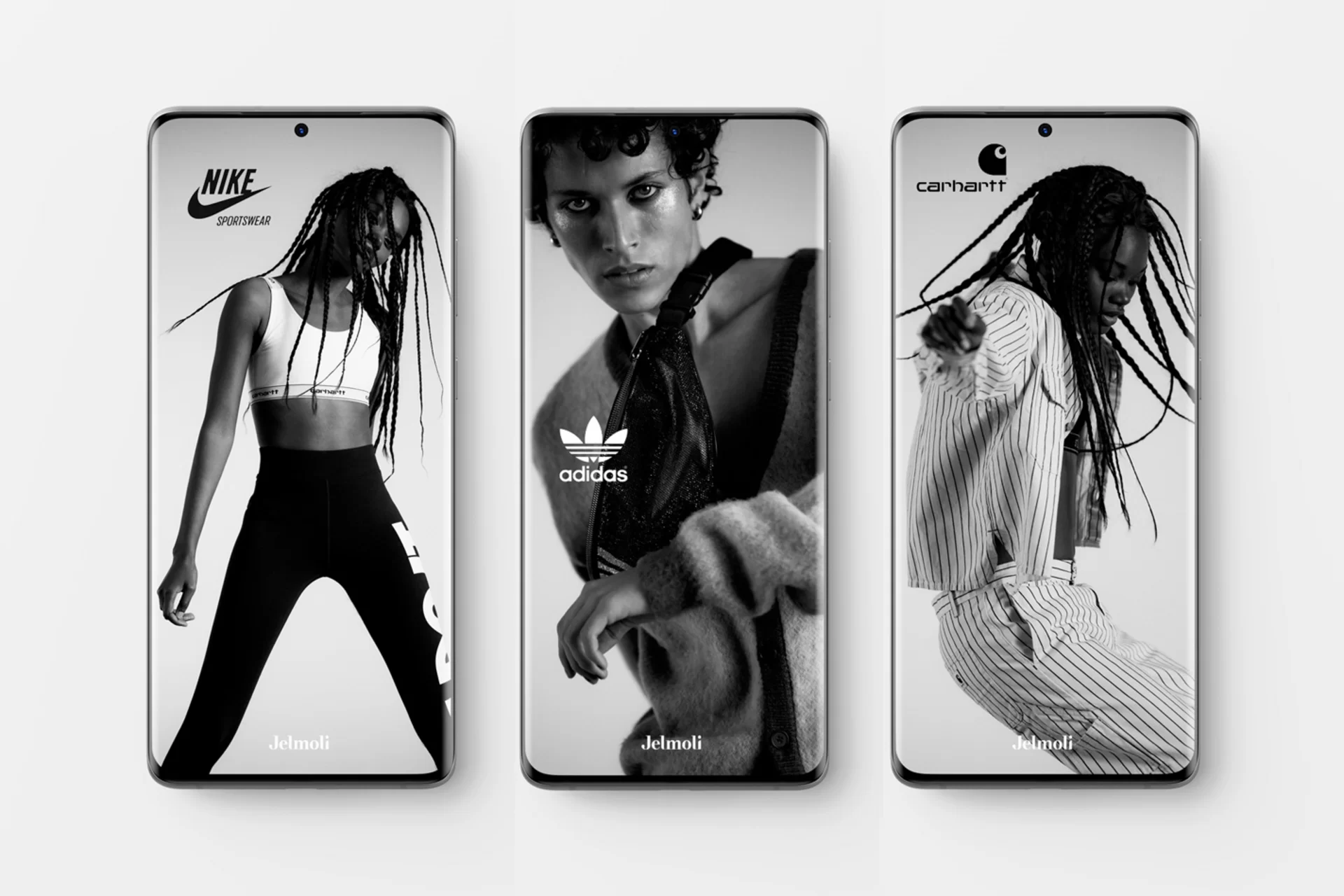 Fashion Kampagne Reclaim the Street Strasse Urban Mode Menschen Action Bewegung Sprung Fotoshooting Schwarz-Weiss Farbe Fotografie Typografie Neon Illustration Art Direction Creative Direction Plakate Bildkompositionen Totebag Mütze 