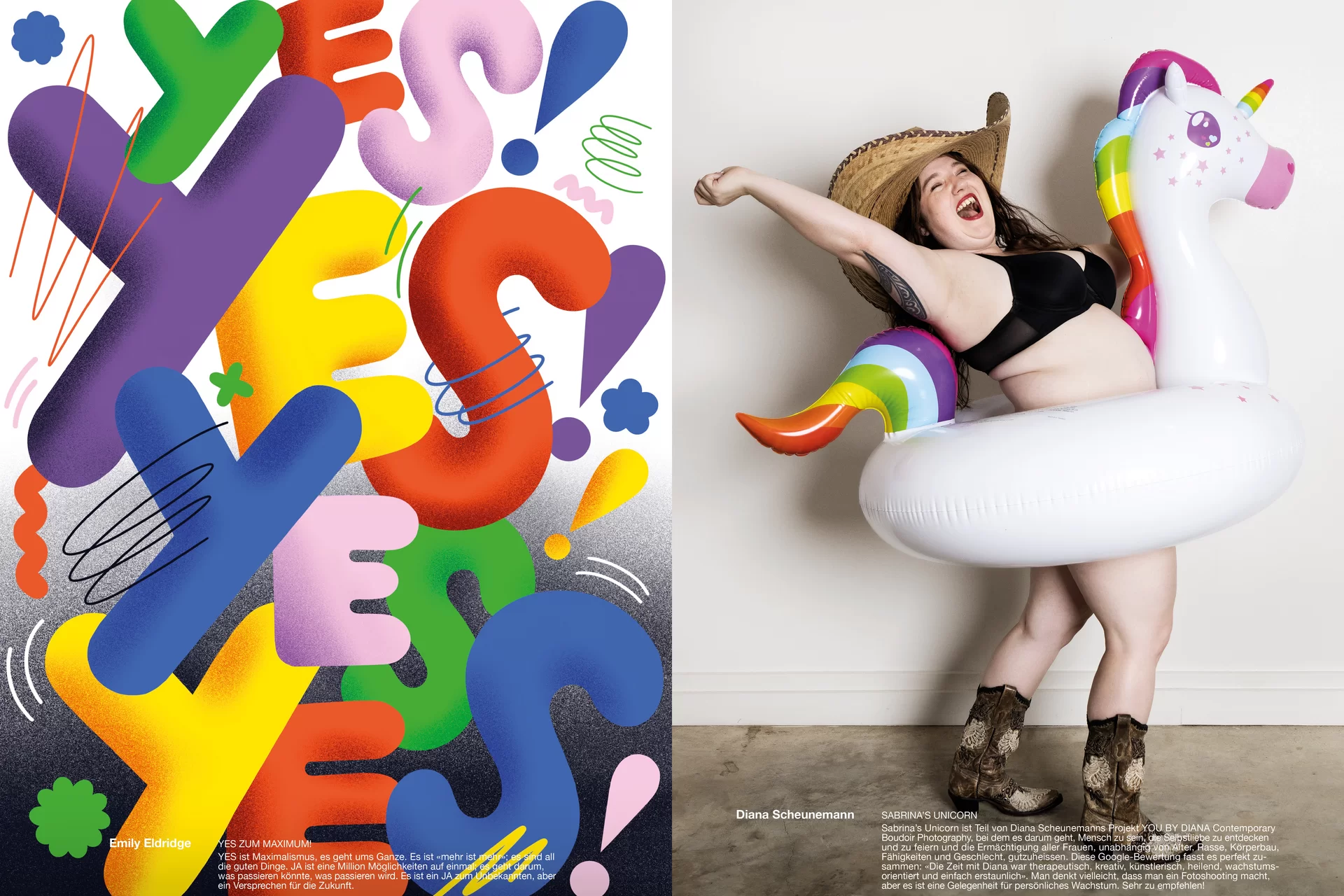 Studio Thom Pfister YES Einmalig Ausstellung Einladung Kuratiert Künstlerinnen Kunst Verkauf Swiss Grafikdesign International Art Direction Creative Direction Grossformat Magazin limitiert Cover Titelbild Inhalt Text Christof Gertsch Plakat Karte Postversand Fotografie Illustration Bunt Farbig Bildkomposition