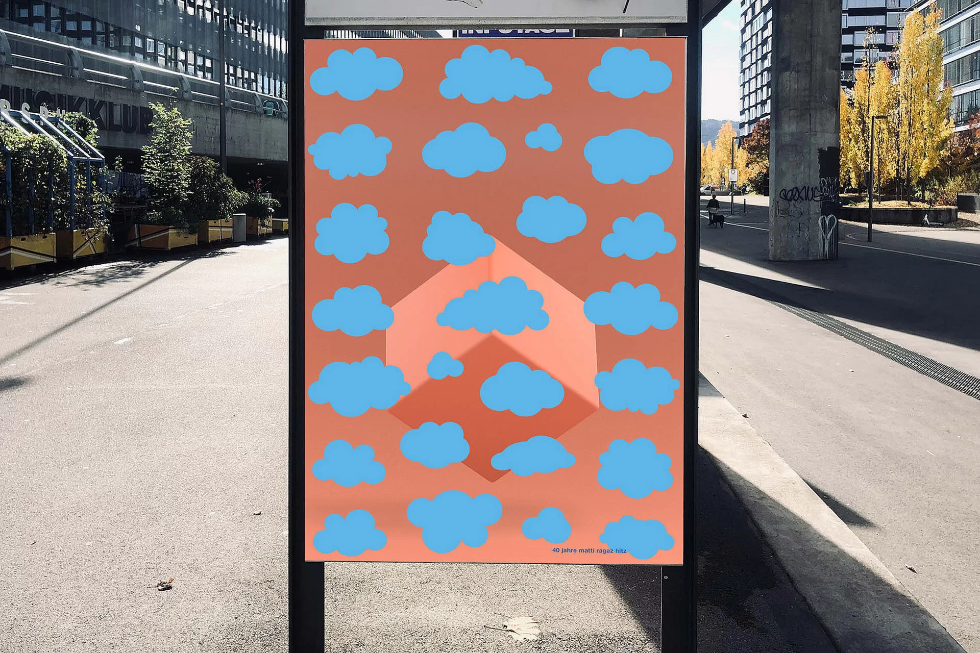 40 Jahre Architektur Plakat Karte Postversand Ansteckknopf Design Swiss Grafikdesign Art Direction Creative Direction Illustration Typographie Bunt, Rosa Orange 