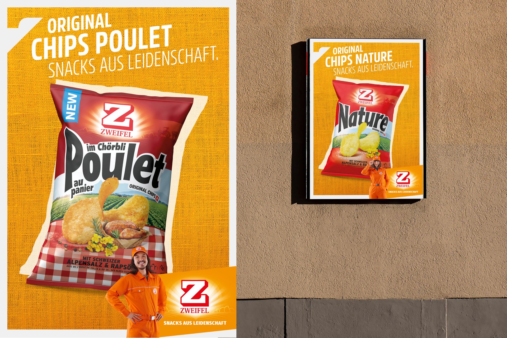 Zweifel Chips Plakat Snack Bunt Designsystem Farben Orange Typografie Fotografie Verpackung  