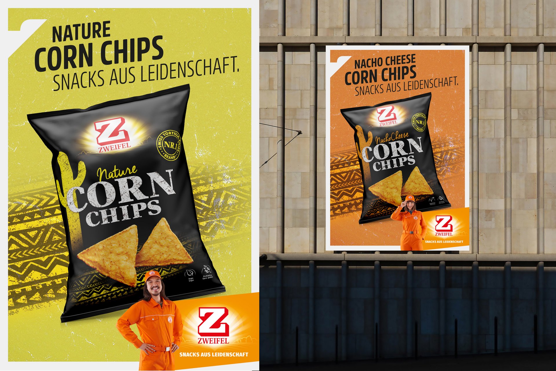 Zweifel Chips Plakat Snack Bunt Designsystem Farben Orange Typografie Fotografie Verpackung  