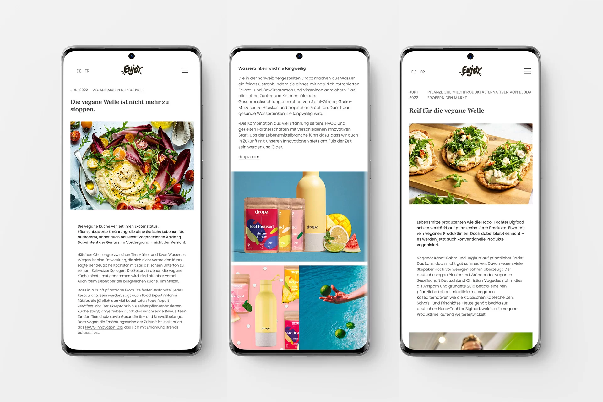 Enjoy Gastronomy Magazine Food Fresh Vegetables Fruits Colorful Appealing Art Direction Typography Text Photography Humans Mobile Website 