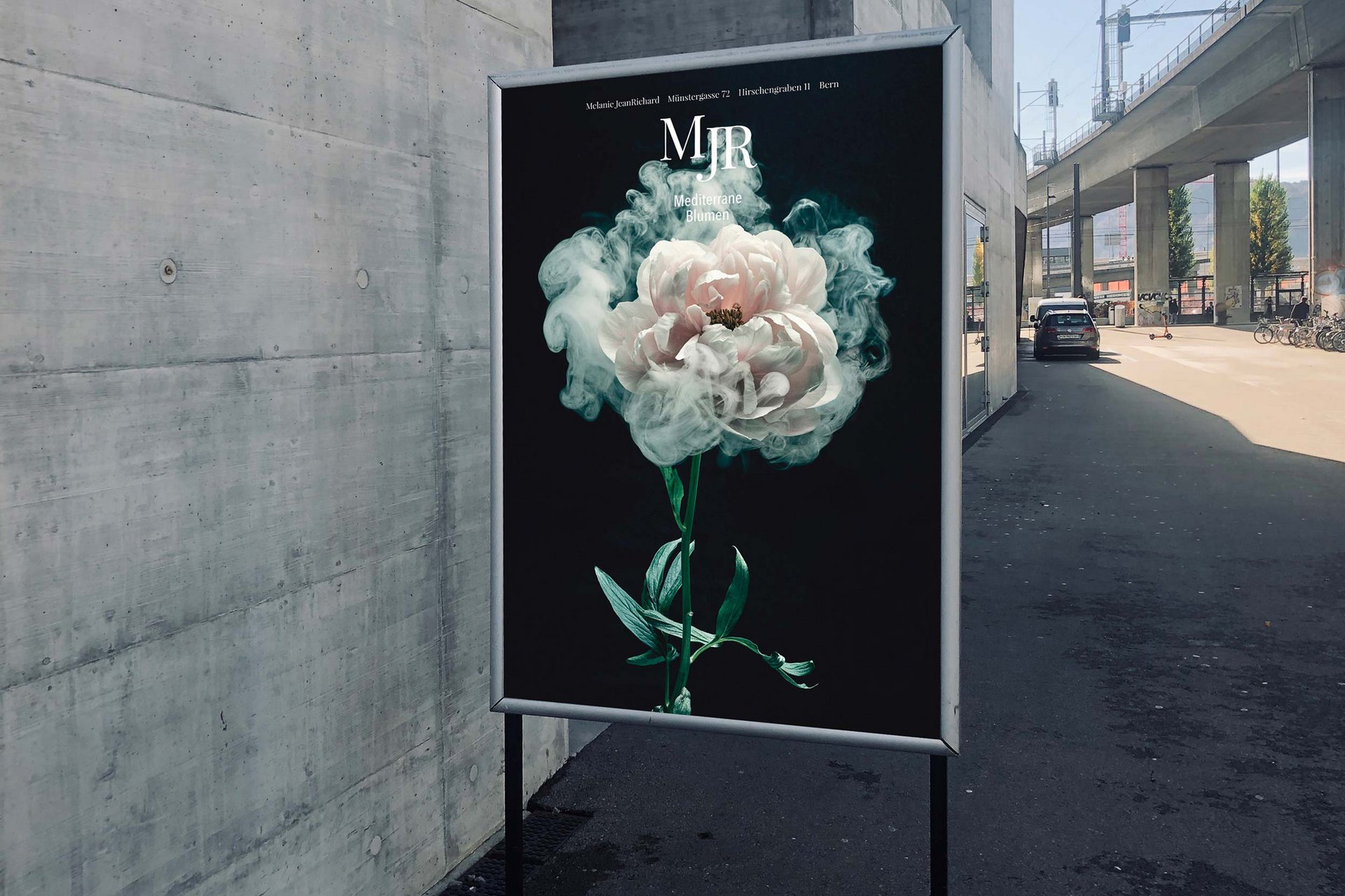 [Translate to English:] MJR Melanie JeanRichard Blühende Fantasie Mediterran Floristin Blumen Blumenwelt Angepasstes Branding Plakat Cover Print Swiss Grafikdesign Art Direction Creative Direction Fotografie Illustration Bunt Farbig Bildkomposition