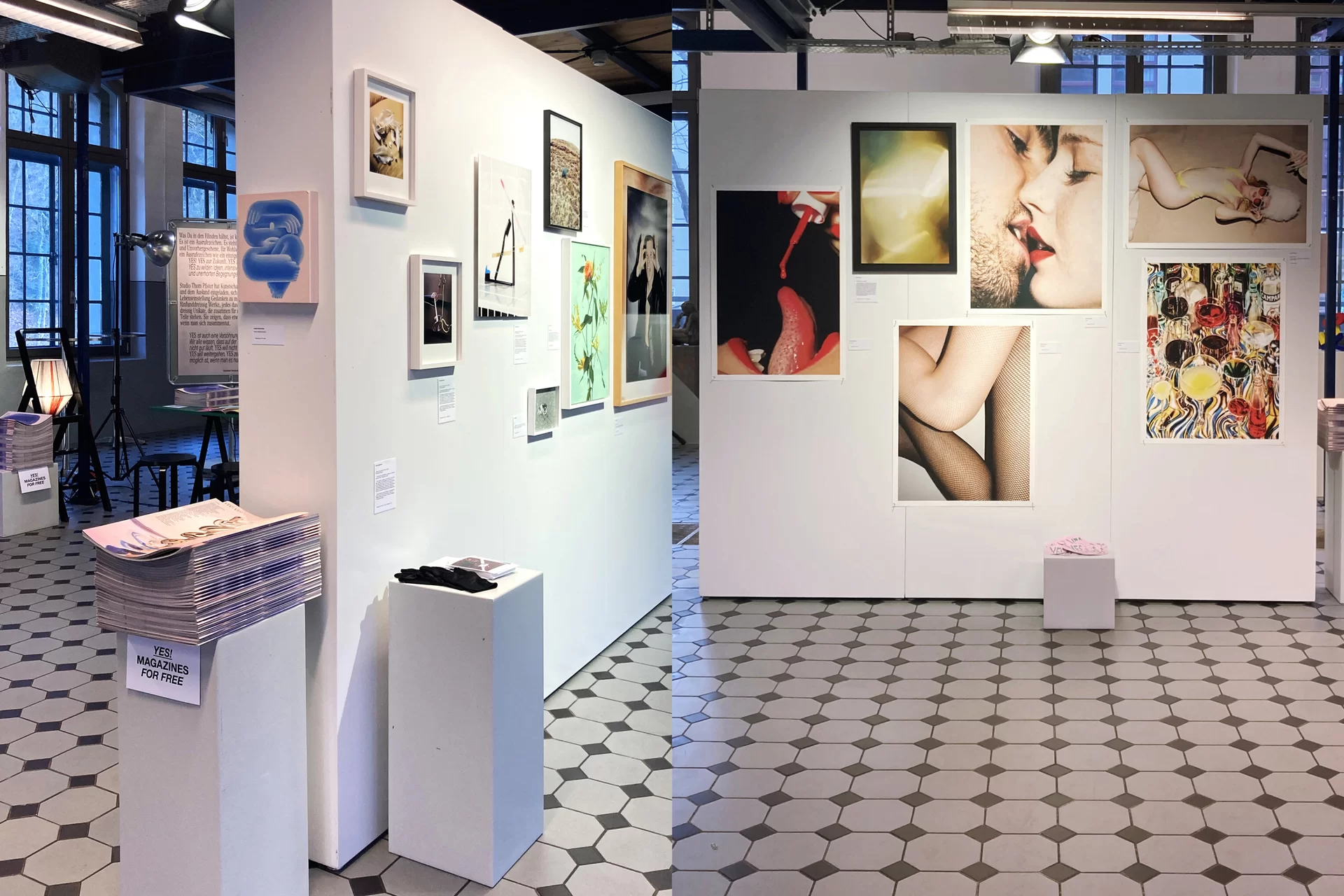[Translate to English:] Studio Thom Pfister YES Einmalig Ausstellung Einladung Kuratiert Künstlerinnen Kunst Verkauf Swiss Grafikdesign International Art Direction Creative Direction Grossformat Magazin limitiert Cover Titelbild Inhalt Text Christof Gertsch Plakat Karte Postversand Fotografie Illustration Bunt Farbig Bildkomposition