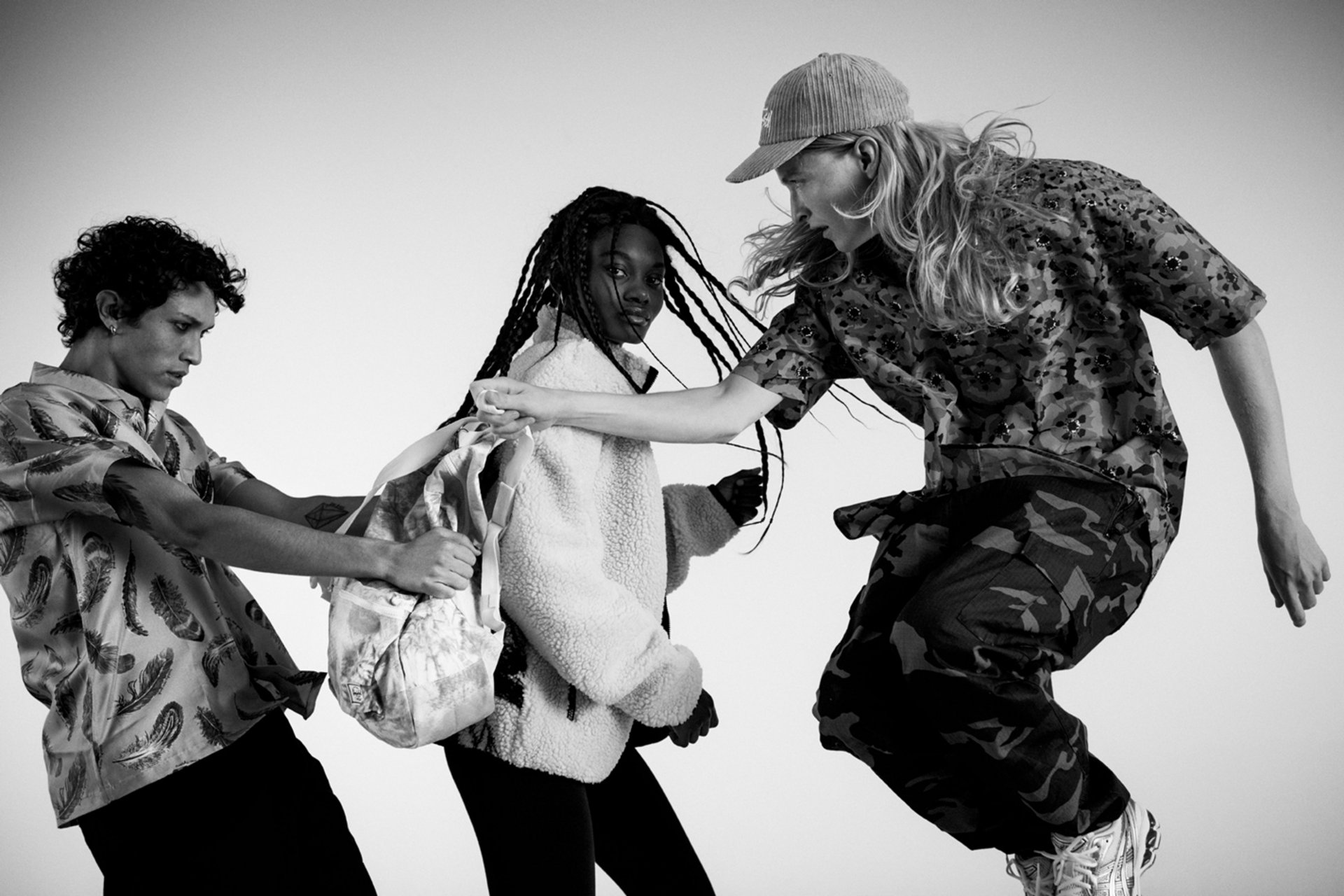 Fashion Campaign Reclaim the Street Urban Humans Action Movement Jump Photoshooting Black-White Colors Photography Typography Neon Illustration Art Direction Creative Direction Advertisement Composing Totebag Beanie 