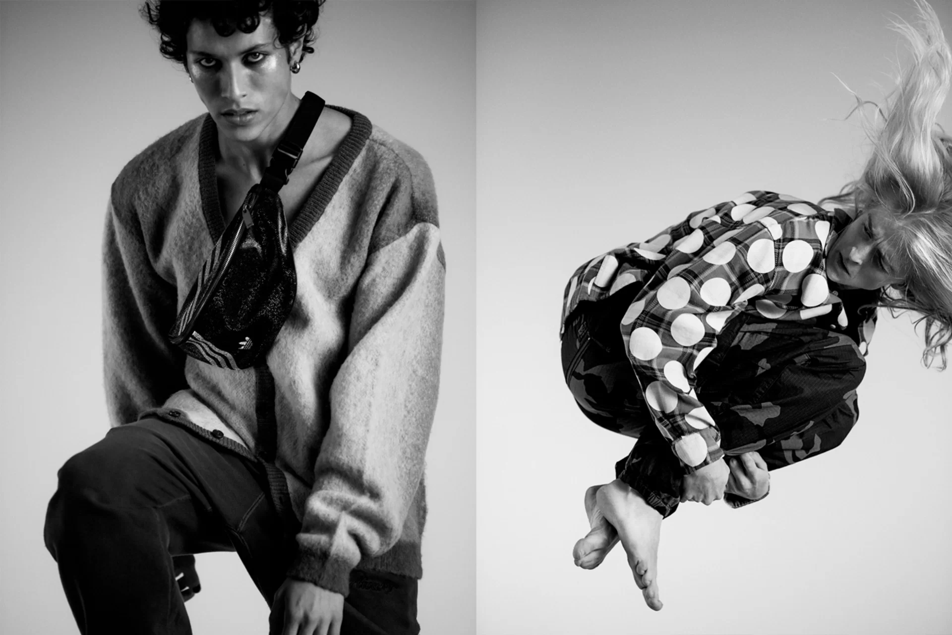 Fashion Kampagne Reclaim the Street Strasse Urban Mode Menschen Action Bewegung Sprung Fotoshooting Schwarz-Weiss Farbe Fotografie Typografie Neon Illustration Art Direction Creative Direction Plakate Bildkompositionen Totebag Mütze 