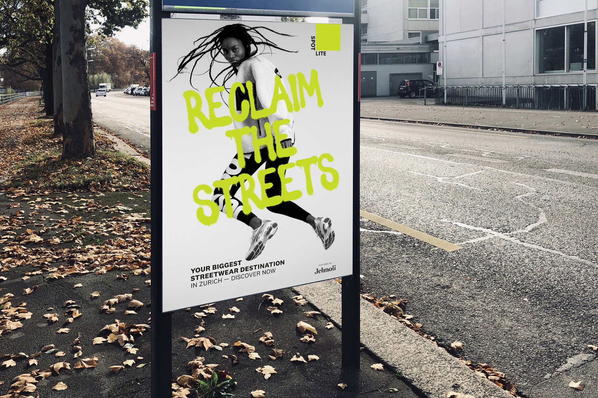 Fashion Campaign Reclaim the Street Urban Humans Action Movement Jump Photoshooting Black-White Colors Photography Typography Neon Illustration Art Direction Creative Direction Advertisement Composing Totebag Beanie 