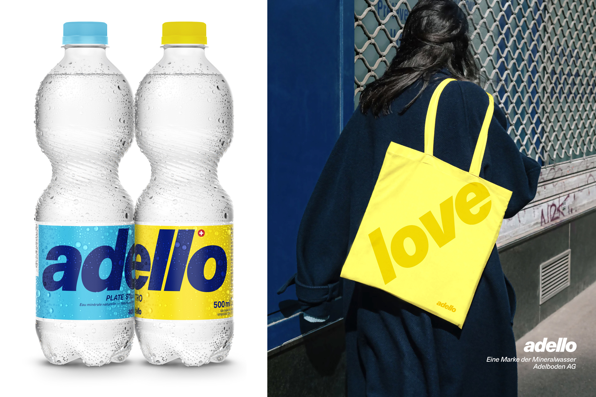 Adello Beverages fresh refreshing Bottle PET Typography colorful pink yellow turquoise blue Humans Sneakers Icetea Lemonade Mineralwater Sparklingwater Neon