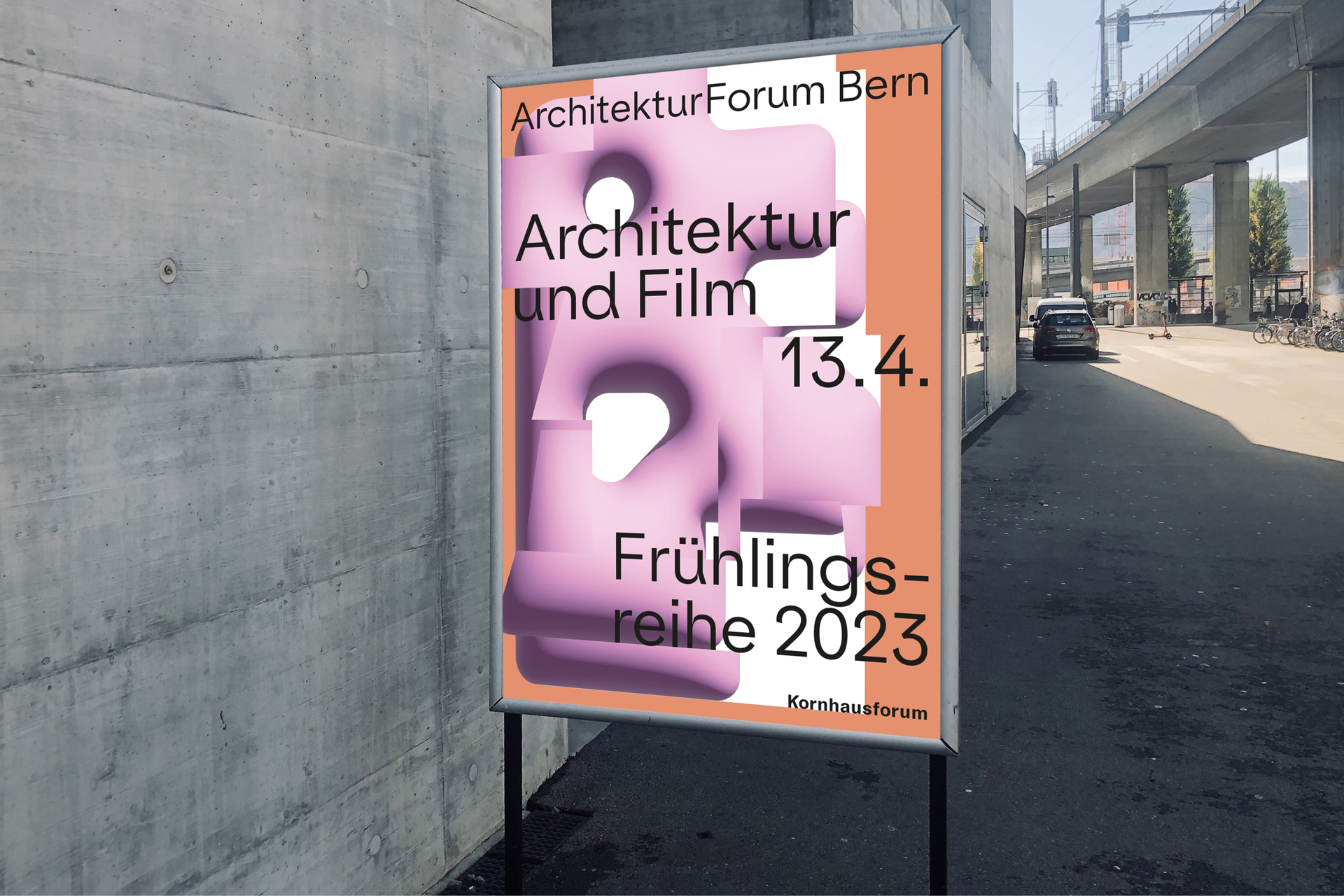 Architekturforum Plakat Bunt System Text Webseite Swiss Grafikdesign Typografie Schrift Text Farben Formen Figuren 3D Fotografie Corporate Design Briefschaften Visitenkarten  