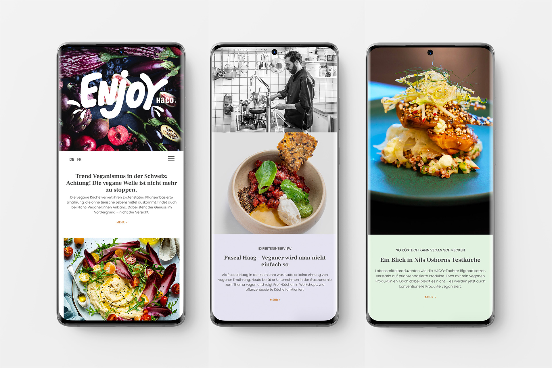 Enjoy Gastronomy Magazine Food Fresh Vegetables Fruits Colorful Appealing Art Direction Typography Text Photography Humans Mobile Website 